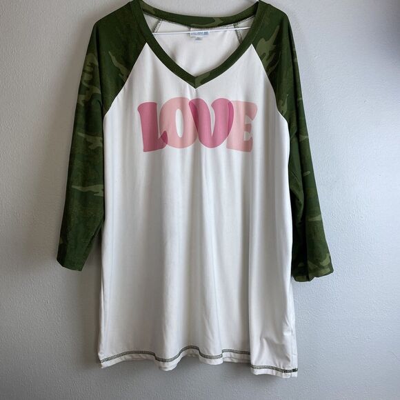 EUC Dream pajama Set White Grn Camo LOVE Btms Elastic Waist Pckts Sz XL - Picture 1 of 16